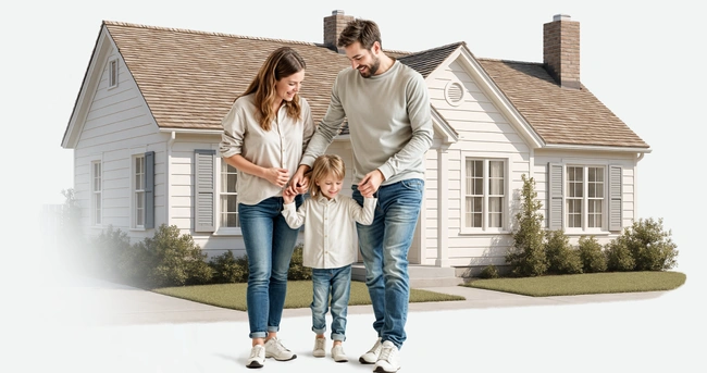 Family in front of their home